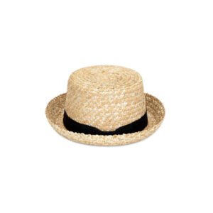 Ahoy Boater hat made of wheat straw with a black cotton ribbon.