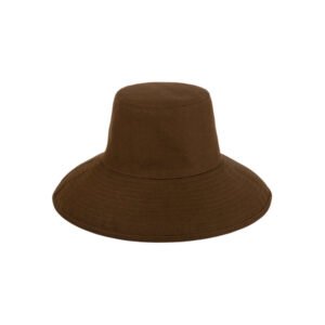 Brown cotton bucket hat with wide brim