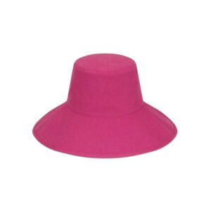 Fuchsia cotton bucket hat with wide brim and self-fabric ties