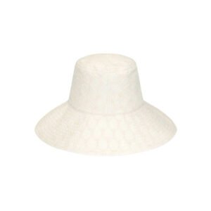 Wide-brimmed vintage cream lace bucket hat with a teardrop pattern