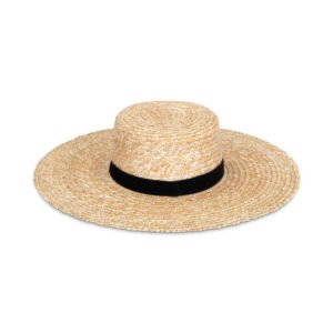 Mira Wide Boater hat made of straw with a black ribbon, natural color