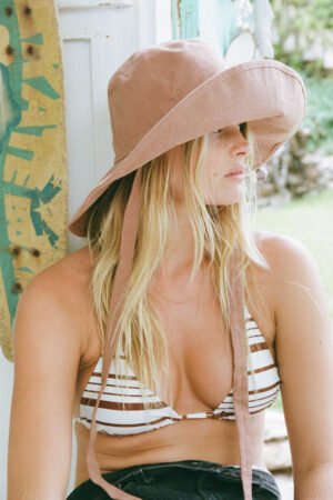 Summer Bucket - Clay Linen Bucket Hat with removable ties