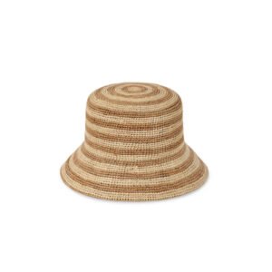 The Inca Bucket - Mocha Stripe, hand-crocheted straw bucket hat with tonal stripes