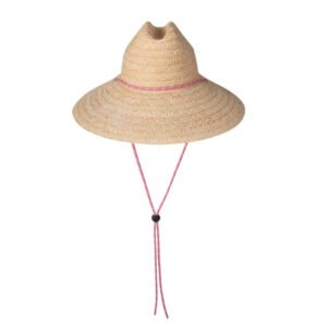 The Vista - Raffia hat with pale pink chin cord and toggle