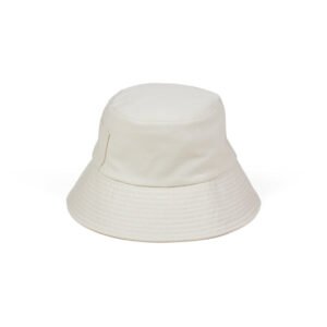 Beige cotton bucket hat with a side pocket and 7.5 cm brim