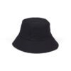 Black cotton bucket hat with side pocket, 7.5 cm brim, UPF 50+ sun protection.